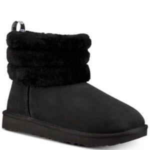 UGG Black Fur Boots with Logo Straps